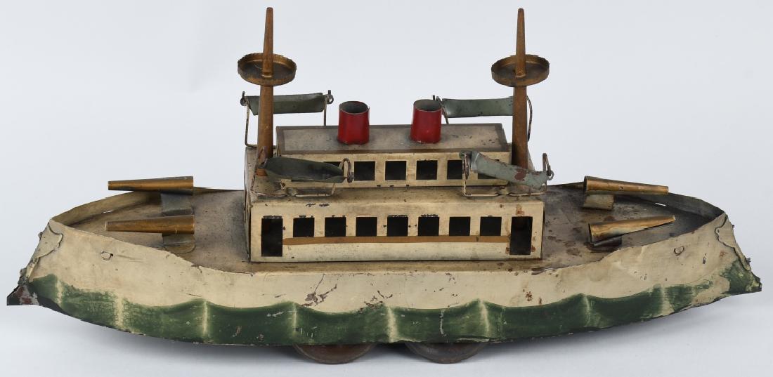 DAYTON 1915 tin friction BATTLESHIP: Original Dayton tin friction Battleship. Appears complete and may clean to a higher grade. Hard to find with parts intact. 19", Very Good
