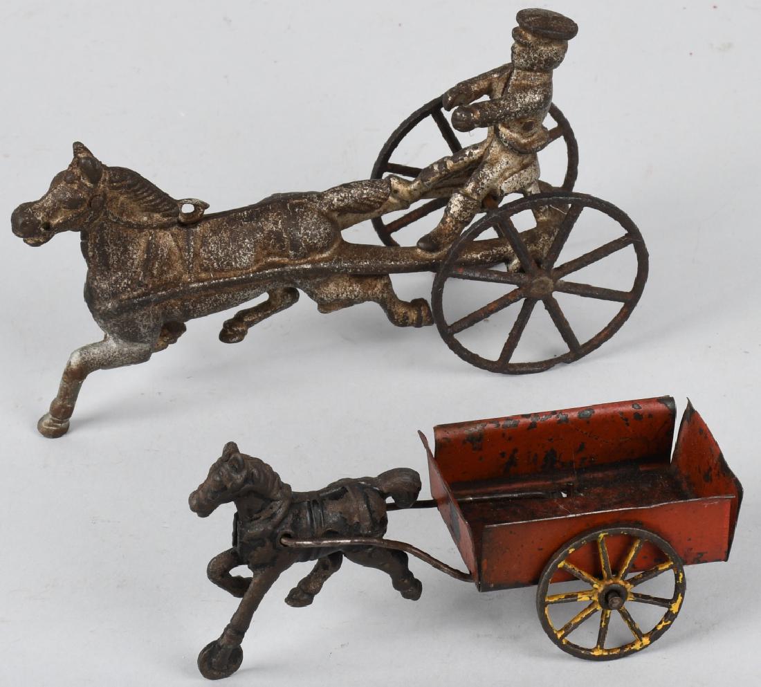 2 Vintage Cast Iron Horse Drawn Toys