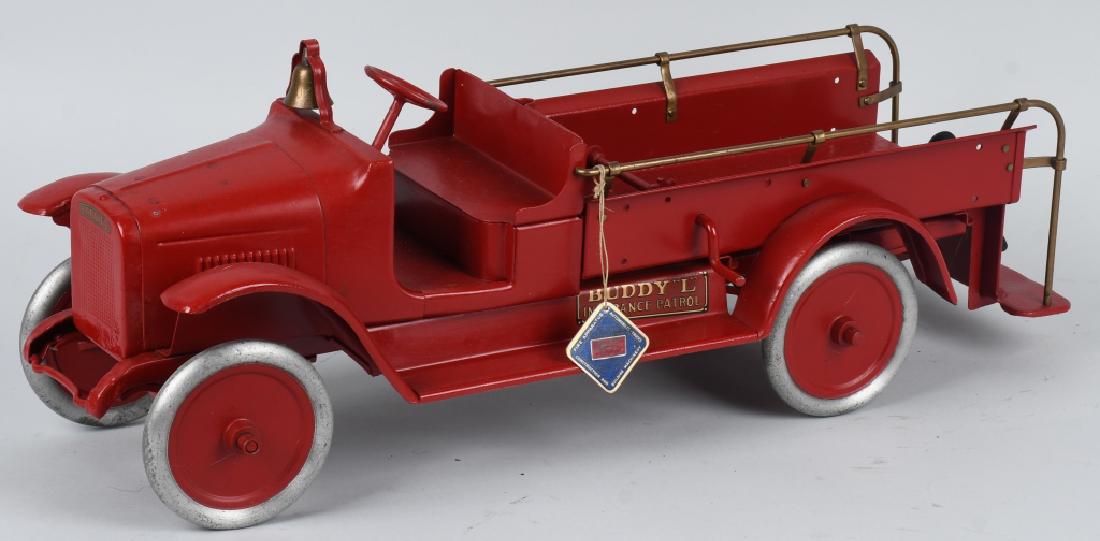 BUDDY L 1920's INSURANCE PATROL TRUCK: This is an original 1920's Buddy L Hook and Ladder truck that has been restored as a Insurance Patrol truck. Solid with a great look. 26". Good-Very Good