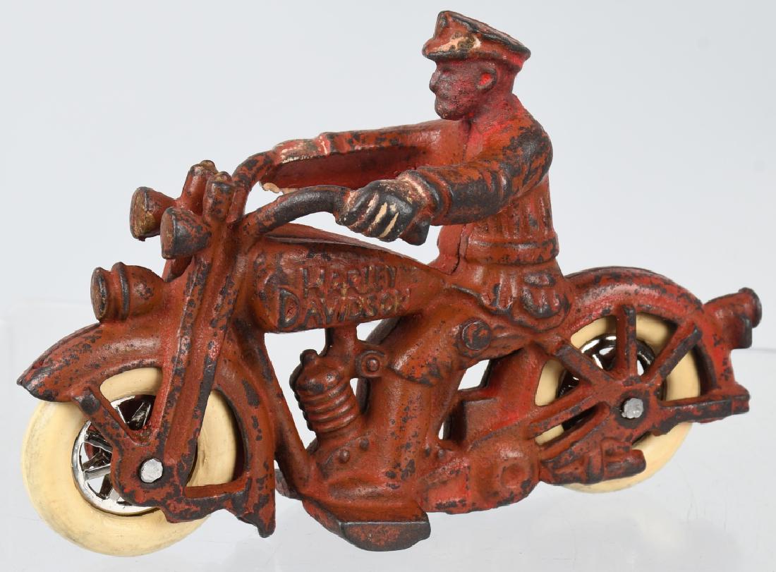 HUBLEY cast iron HARLEY DAVIDSON MOTORCYCLE: The motorcycle is in original condition, except for replaced wheels. No cracks or breaks. Very Good