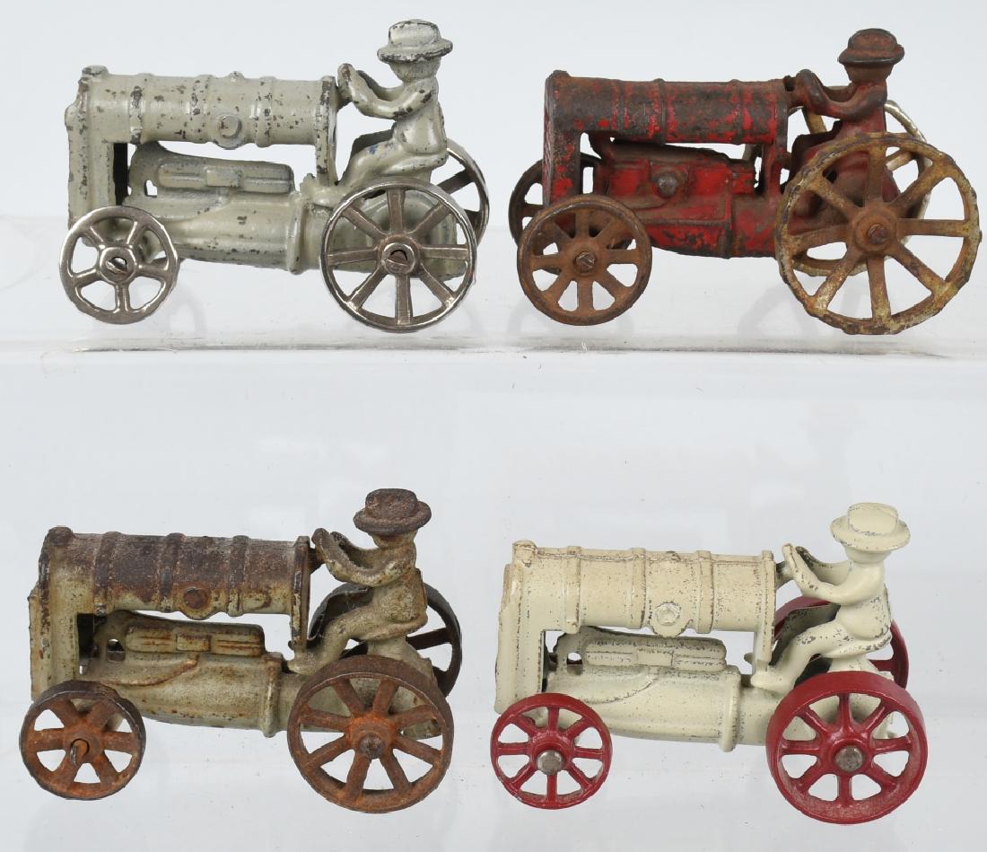 4 HUBLEY & WILLIAMS cast iron FORDSON TRACTORS: Nice grouping of tractors. 3 are original and one has been restored. 3 1/2", Very Good-Excellent
