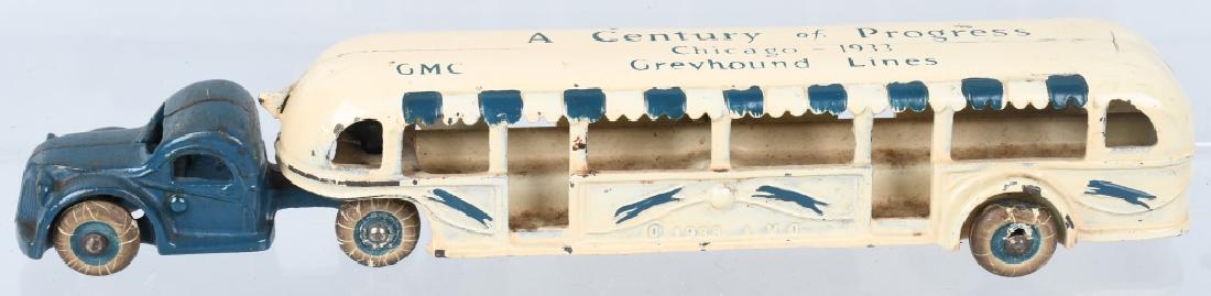 ARCADE cast iron 1933 CHICAGO WORLDS FAIR BUS: Wonderful all original 1933 Chicago World's Fair Greyhound bus. Measures 11 1/2". No cracks or breaks. Excellent