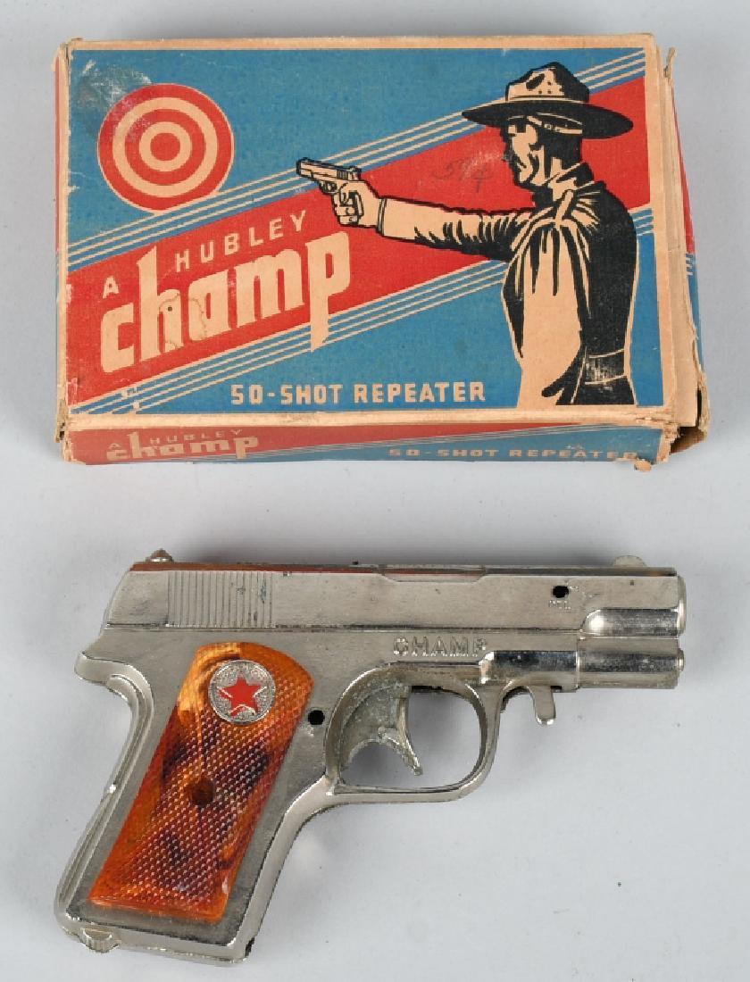 HUBELY CHAMP CAP GUN w/ BOX: All original and working. With Box. 6" Excellent