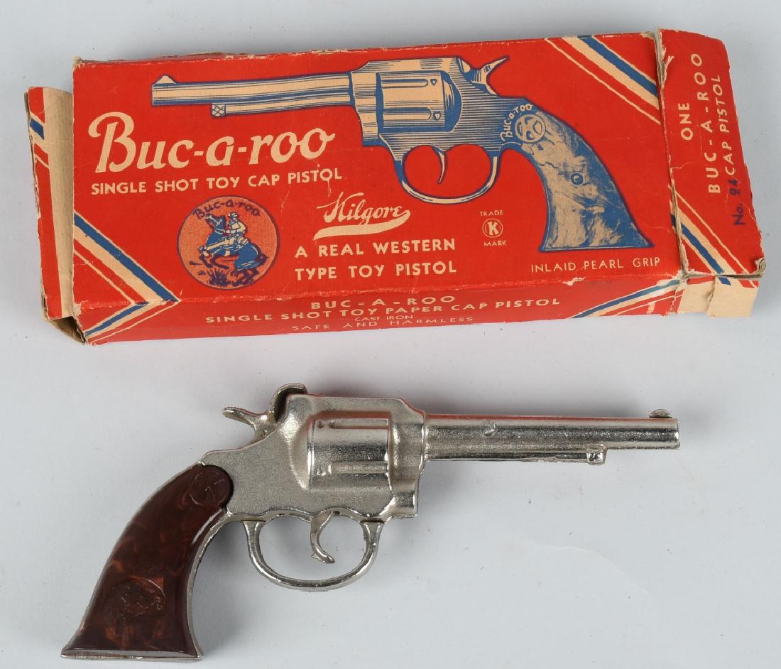 KILGORE BUCKAROO CAP GUN w/ BOX: Kilgore Bucaroo Cap Gun. All original and works. With Box. 9" Excellent