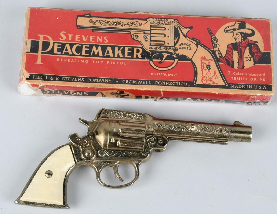 STEVENS PEACEMAKER CAP GUN w/ BOX: Stevens Peacemaker Cap Gun. Never played with condition. 9 1/2" Excellent