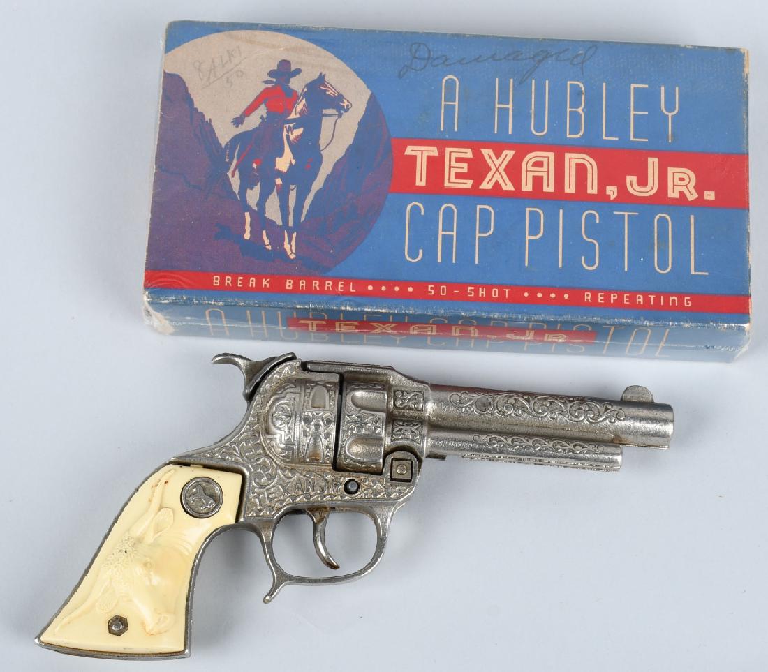 HUBLEY TEXAN JR CAP GUN w/ BOX: Hubley Texan Jr Cap Gun. Never played with condition. With Box. 8" Excellent