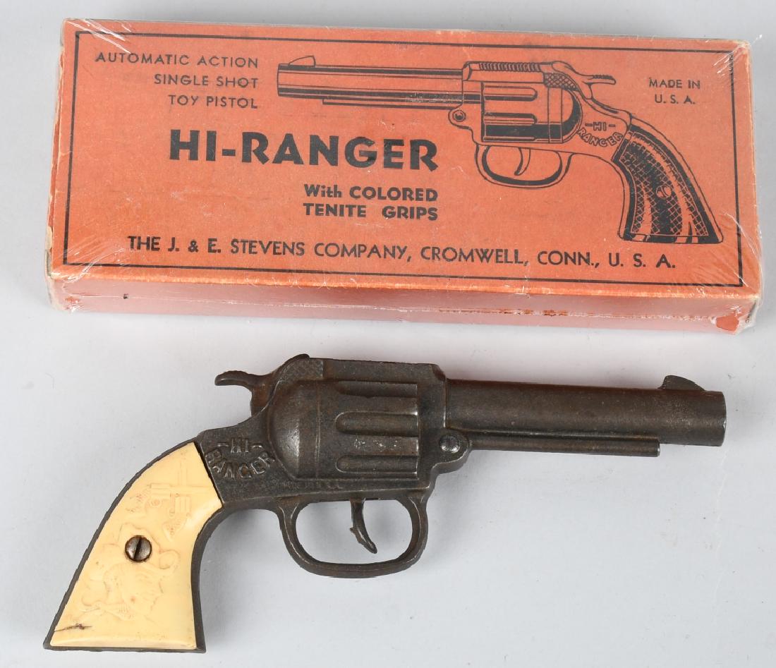 J&E STEVENS HI-RANGER CAP GUN w/ BOX: J&E Stevens Hi-Ranger Cap Gun. Never played with condition. With Box. 8 1/2" Excellent