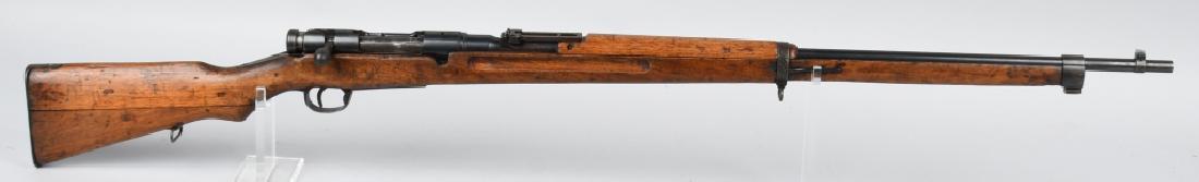 WWII JAPANESE TYPE 38 6.5MM BOLT ACTION MIL RIFLE: SN 445544. Has Japanese Chrysanthemum intact on the receiver, as well as long Model 1905 / Type 38 markings and long straight bolt. Two-piece wood buttstock with metal buttplate and bayonet lug. Missi