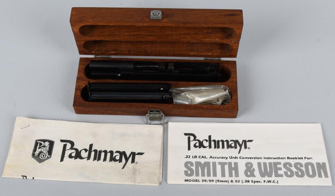 PACHMAYR CONVERSION KIT 22 SLIDE FOR MODEL 39: Made in Germany and imported and sold by Pachmayr. 22 Caliber complete slide and magazine for conversion of a Smith & Wesson Model 39 and 59 to a .22 Caliber target gun. This is the Pachmayr Accuracy