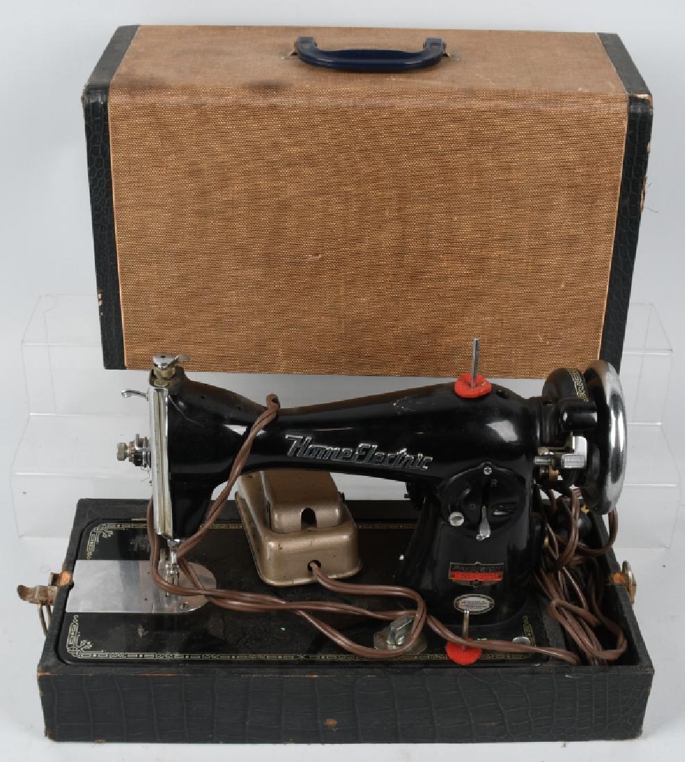 VINTAGE PRECISION DELUXE SEWING MACHINE w/ CASE: Nice original Precision Deluxe Sewing Machine. Electric belt driven. Attached light. Has foot pedal control. With original case. 18"x13" Excellent