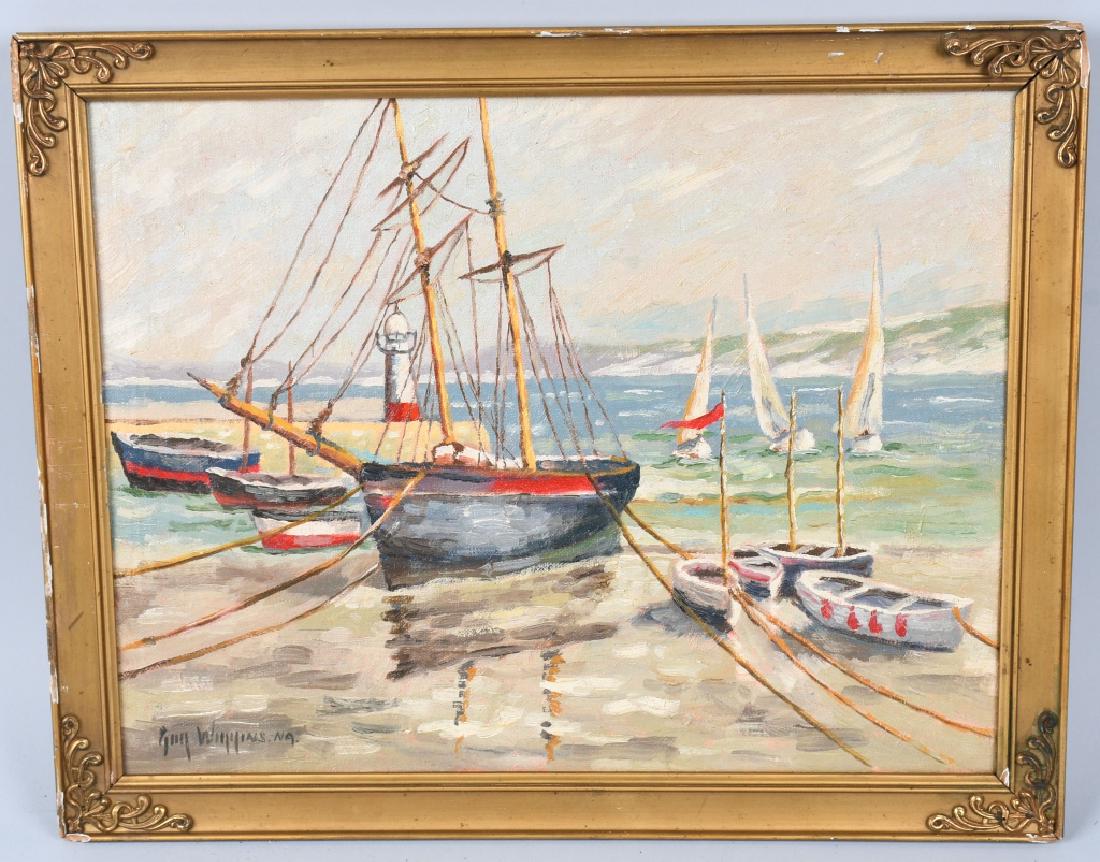 FRESH BREEZES OIL ON CANVAS att GUY WIGGINS NA: Fresh Breezes oil on canvas. Signed Guy Wiggins NA lower left. Signed with title on back. Attributed to Guy Carlton Wiggins. 20"x16" Framed
