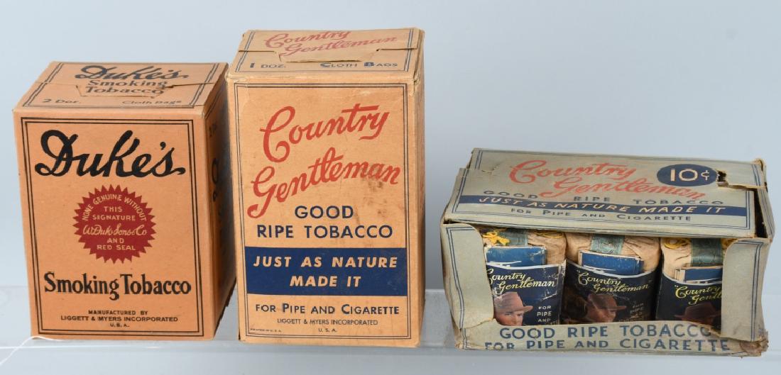 3- VINTAGE TOBACCO BOXES: Includes Country Gentleman, Dukes, and Country Gentleman. All full never used. Very Good-Excellent