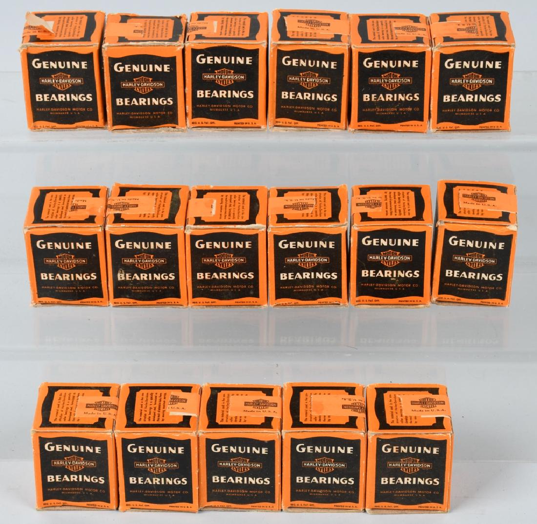17- VINTAGE NOS HARLEY DAVIDSON BEARING w/ BOXES: 17 New Old Stock Harley Davidson Bearing in Orange and Black Harley Boxes. 2 1/2" Excellent