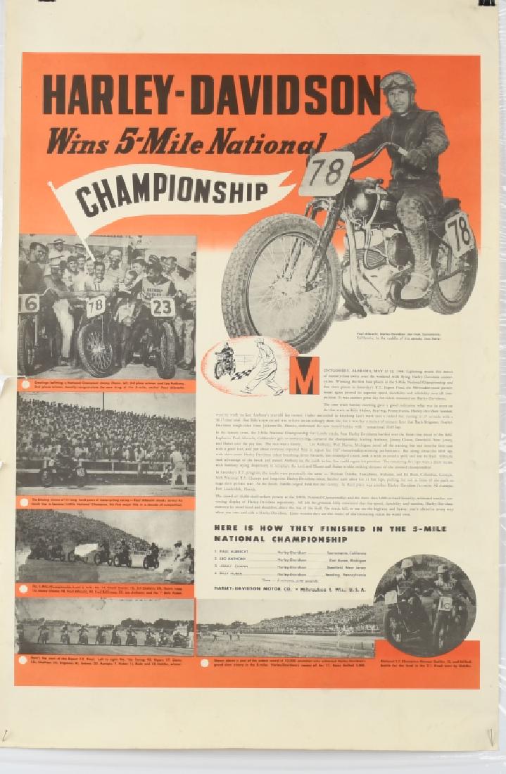 1948 HARLEY DAVIDSON RACING POSTER: Nice original 1948 Harley Davidson Racing Poster. Shoe Champion Race Paul Albrecht. Nice poster few wrinkles on edge. 35"x23" Excellent
