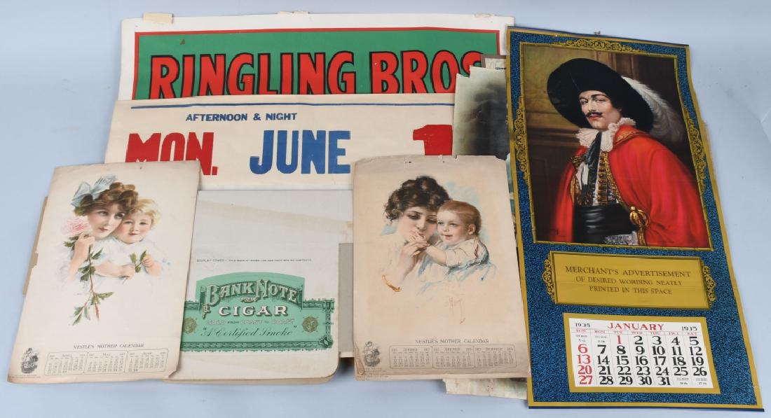 PORTFOLIO w/ CIRCUS POSTER, ADVERTISING, & MORE: Very eclectic Artist Portfolio full of Early Advertising, Posters, Pictures, Cigar Ads, Ringling Brothers Circus Poster. Early Photos, and Much More. 31"x24" Very Good-Excellent