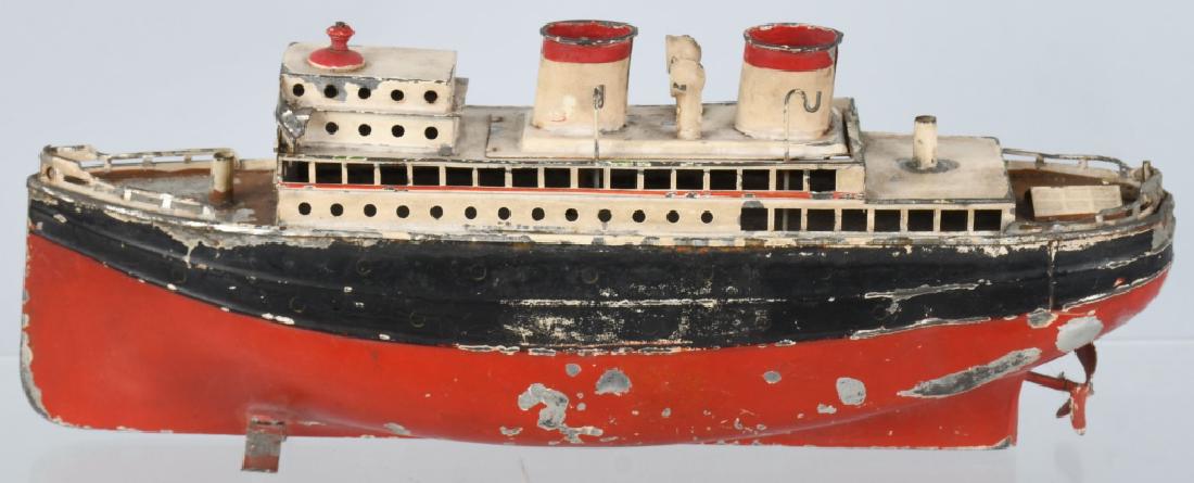 13" BING Tin Windup OCEANLINER: Nice original 13" Ocean Liner made in Germany. Has decent original paint. Windup needs repair. Very Good