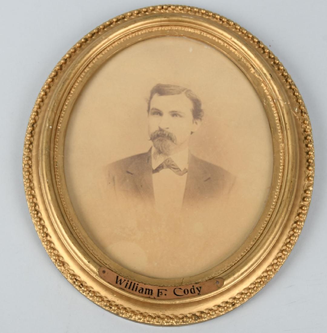 1880s WILLIAM F CODY "BUFFALO BILL CODY" PHOTO: Original circa 1880s William Frederick Cody "Buffalo Bill Cody" Photograph. Photo is marked on the back FT Hayes and Sutter with Eagle symbol. Presumed to have been taken at Fort Hayes by a Sutler wor