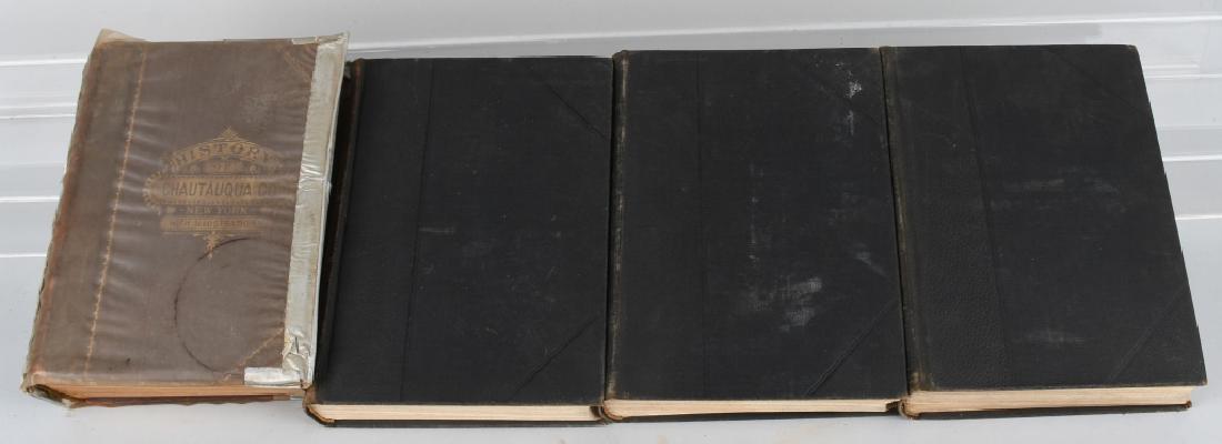 1921 & 1894 CHATAQUA COUNTY HISTORY BOOKS: 3 Volume set of cloth hard bound books titled "HISTORY OF CHATAQUA COUNTY AND ITS PEOPLE" New York. Published in 1921. Also includes 1894 printed leather-bound History of Chataqua County New York. Goo