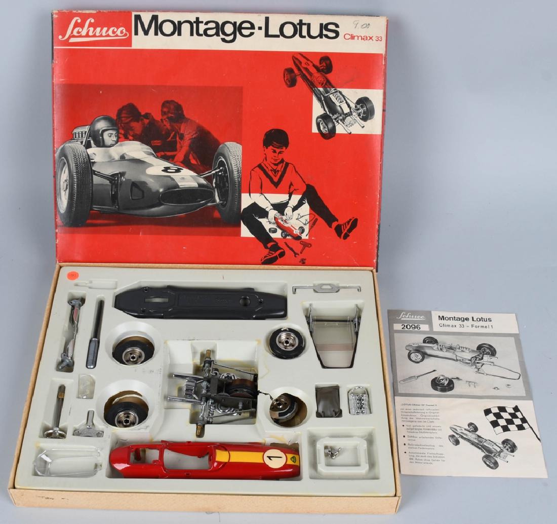 SCHUCO 2096 MONTAGE-LOTUS RACE CAR w/ BOX: Nice Schuco 2096 Montage-Lotus Climax 33 Race Car. Looks to be mostly complete. Boxed. 14 1/2" Excellent
