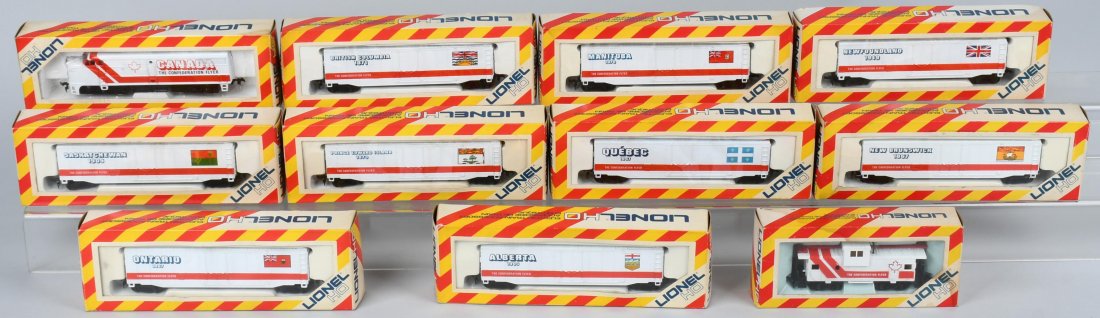 LIONEL HO CANADA CONFEDERATION FLYER TRAIN SET: Lionel 11 piece HO train set, all with the original boxes. Untested. Excellent-Near Mint