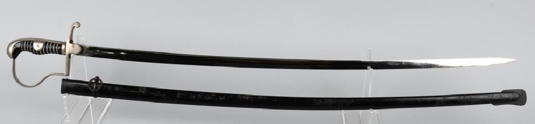 WWII NAZI GERMAN ARMY NCO SWORD BY EICKHORN: (Säbel) Roughly, 87cm long, slightly curved, steel construction blade. Blade is in nice clean condition.. The saber has die nickel silver, hilt fittings with a "P" knuckle bow. Original grip wire is 