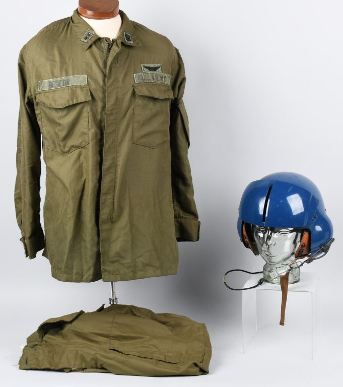 VIETNAM ARMY HELICOPTER PILOT FLIGHT SUIT HELMET: Estate acquired grouping of the effects of Joseph Beseda, a 1st Air Cavalry Division helicopter pilot in Vietnam. Chief Warrant Officer Beseda completed two tours in Vietnam; 1969 - 1970 & 1971 - 1972