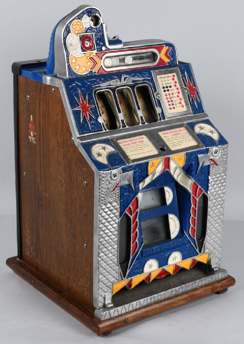 5c MILLS SILENT JACKPOT VENDING SLOT MACHINE: 5c Mills Silent Jackpot Modern Front Vending Slot Machine. The slot has been restored at one time. Missing 1 piece of glass and front lock. Mechanism will need some adjustment. Very desirable good loo
