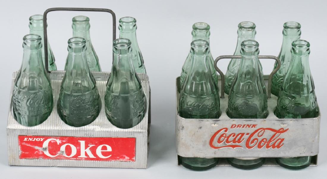 2- COCA COLA 6 PACK CARRIERS w/ BOTTLES: Pair of early Coca Cola 6 Pack carriers. Both all original Complete with Bottles. Excellent