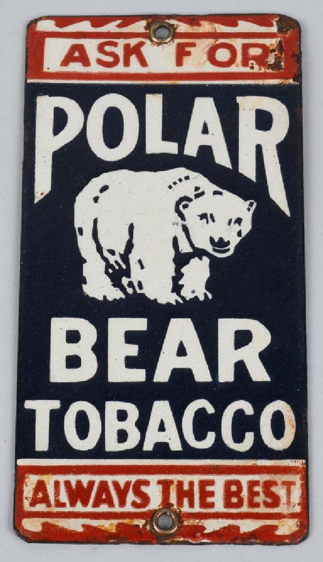 POLAR BEAR TOBACCO PORCELAIN DOOR PUSH: Polar Bear Tobacco porcelain Door Push. Nice colors. Has some loss on edges. 7"x3 1/2" Very Good-Excellent