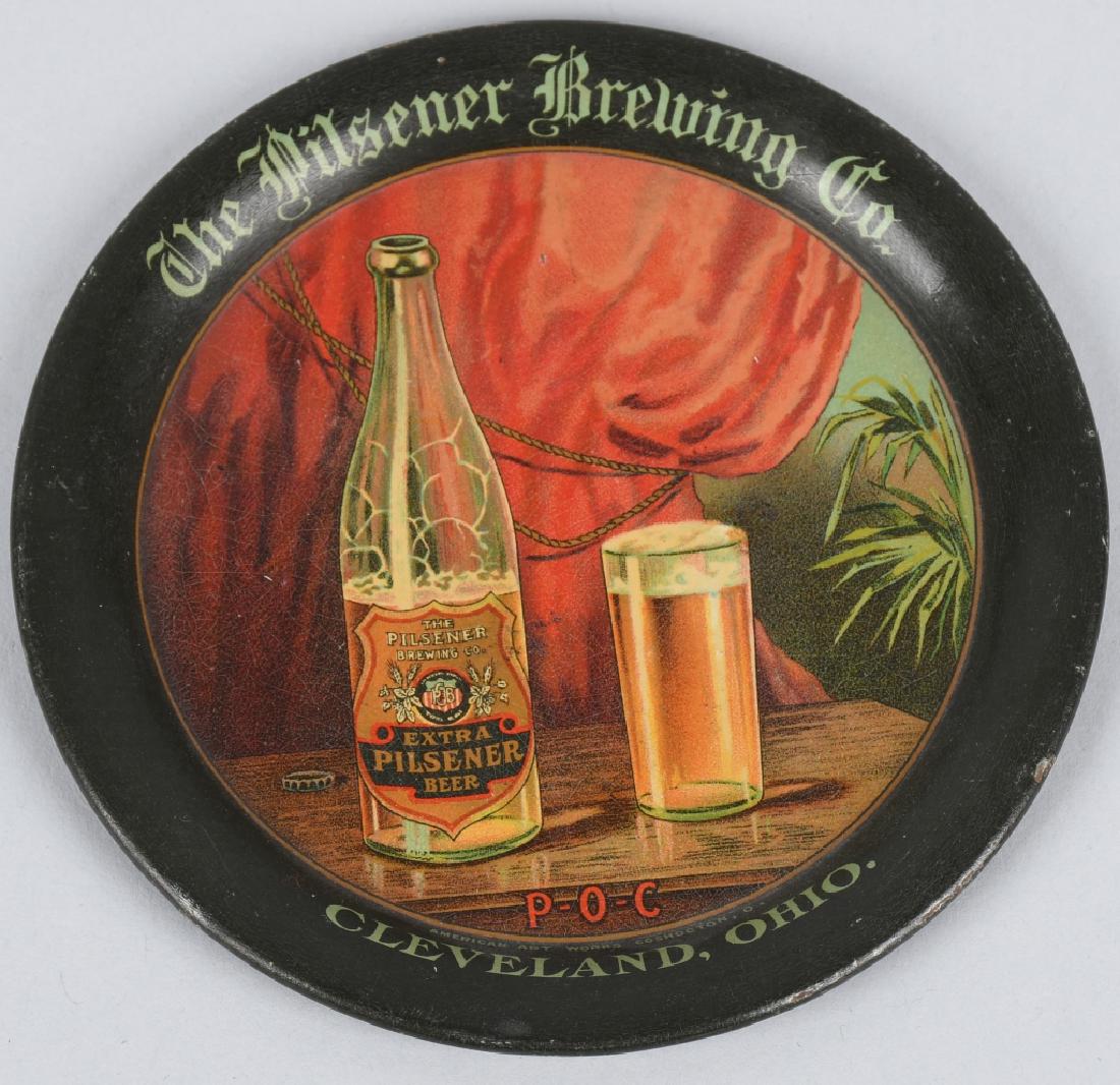 THE PILSNER BREWING CO TIP TRAY: The Pilsner Brewing Co Tip Tray. Nice image of Bottle of Beer and Glass. 4" Excellent