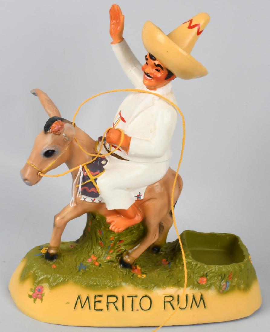 MERITO RUM PAINTED STORE DISPLAY: Beautiful composition hand painted Merito Rum store display. Measures 15 1/2" high by 12". Has place to display bottle. Nice details and condition. Excellent