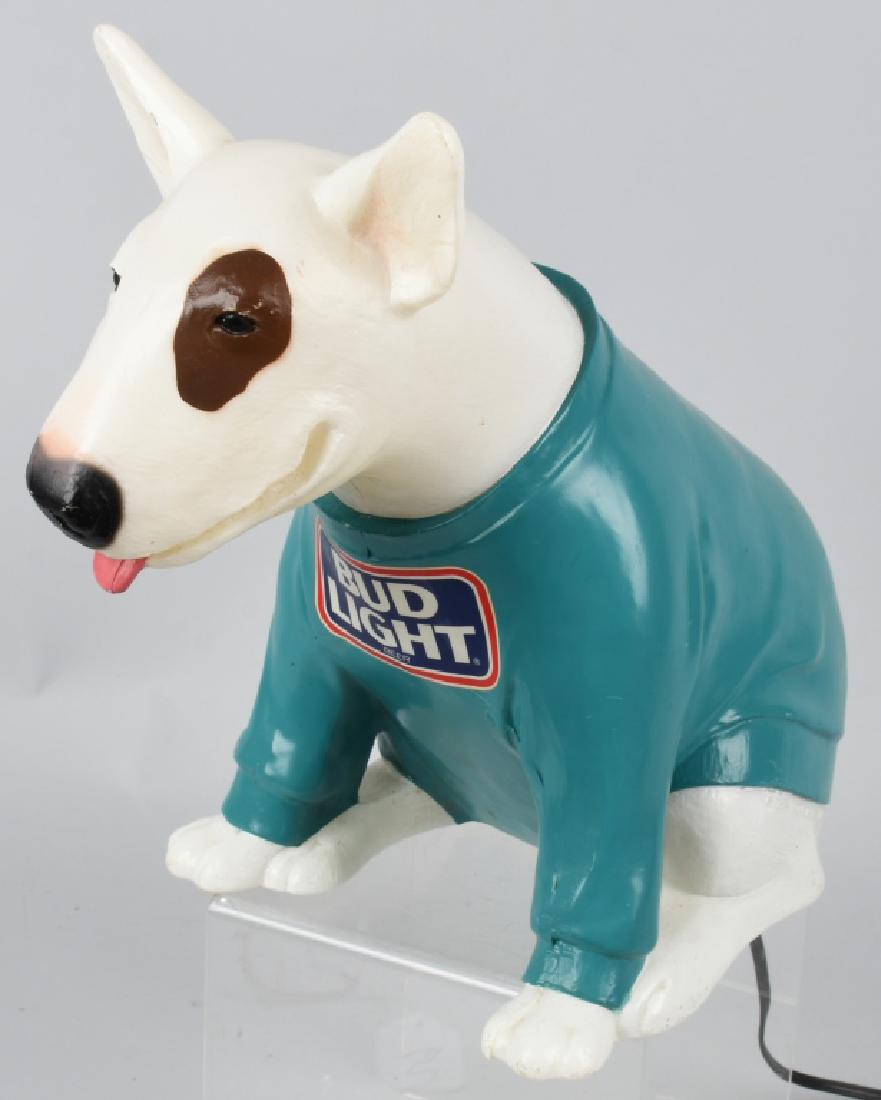 BUD LIGHT SPUDS MACKENZIE LIGHT UP STORE DISPLAY: Nice figural Spuds Mackenzie plastic light up counter display. Worked when tested. 15 1/2". Light wear, Brewed St. Louis Missouri, Excellent