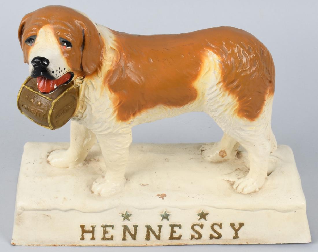 HENNESSY WHISKEY ST BERNARD ADVERTISING FIGURE: Hennessy Whiskey plaster St Bernard Advertising Figure. Great image. 12" Excellent