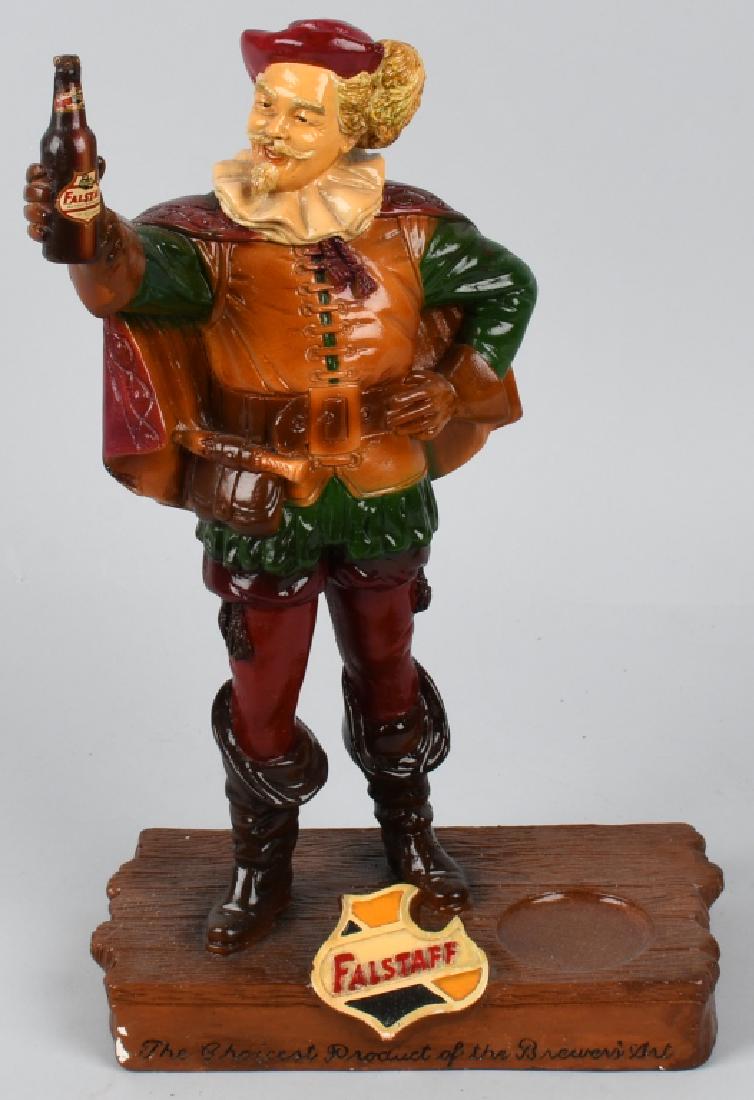 FALSTAFF BEER CHALKWARE ADVERTISING STORE DISPLAY: Falstaff Beer store display. Has place to display bottle on base. . Very colorful and detailed. Was brewed in St Louis, Missouri. 16 1/2". Excellent