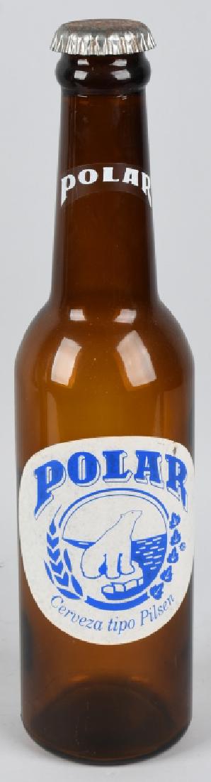 23" POLAR BEER ADVERTISING BOTTLE: Original 23 " Polar Beer Advertising Bottle. Large glass bottle with cap. Brewed in Venezuela. Very Good