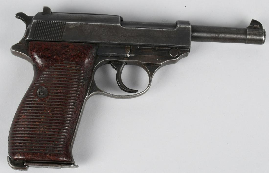 WWII NAZI GERMAN P38 WALTHER ac 44 9mm PISTOL: SN 6042b. 5" barrel semi automatic pistol in 9mm. Coded "ac 44" on the left side of the slide. Marked P.38. Waffenamt WaA359 (Walther) on slide and frame. Serial numbers match on frame, barrel, and sl