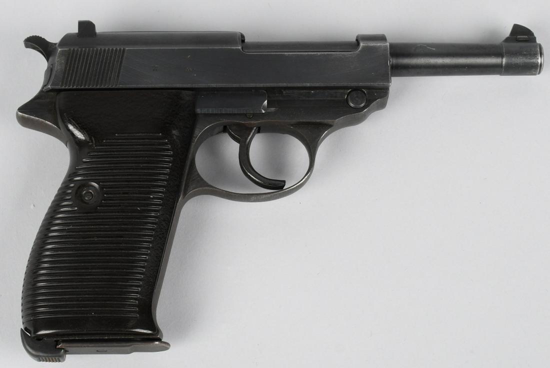 WWII NAZI GERMAN P38 SPREEWERK cyq 9mm PISTOL: SN 1440p. 5" barrel semi automatic pistol in 9mm. Coded "cyq" on the left side of the slide. Marked P.38. Waffenamt WaA88 on slide and frame. Features black bakelite grips and includes one p.38 magazi