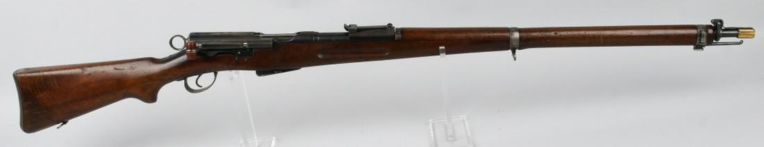 SWISS MODEL 1911 7.5 x 55 BOLT ACTION RIFLE: SN 318945. 31.5" barrel straight-pull bolt action rifle in 7.5x55. Swiss Model 1911, part of the Schmidt-Rubin family of late 19th and early 20th Century straight pull bolt action rifles issued to Swi