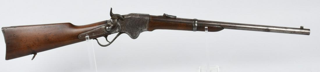 SPENCER CIVIL WAR .52 SADDLE RING CARBINE: SN 31495, Civil War model with no stabler cut-off. 22", .52 caliber (.56-.56) with very good rifled bore. Barrel is mostly smooth with scattered light pitting. receiver has light pitting throughout. M