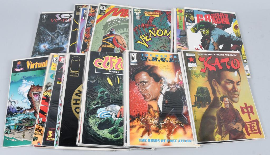 38- #1 COMIC BOOKS: Includes Epic Chiller #1, Virtually Dead #1, Johan Hx #1, PSI Lords #1, Cadillac and Dinosaurs #1, Jason Goies To Hell #1, Sisters of Darkness #1B, Dragon Strike #1, Tribe #1, Deliverer #1, Bruce Lee 