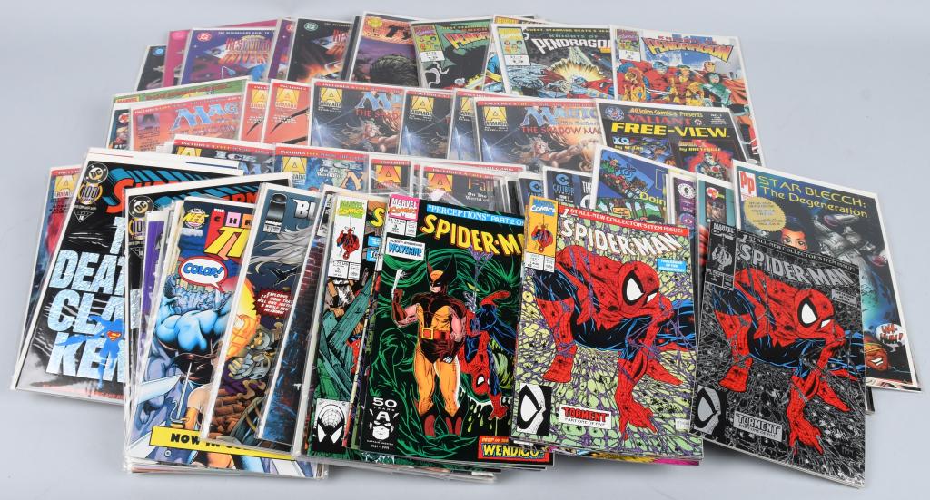 100- COMIC BOOKS MANT #1 ISSUES: Includes Hitchhikers Guide to the Galaxy #1,2,3. Restaurant at the end of the Universe #1,1,2,2,2,3,3. Tyrant #1. Alien Nation #1. Stan Back #1. Zero Tolerance #1,2,3. Knights of Pendragon #1,2,3,8,13