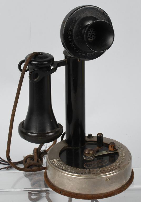 SH COUCH 30 STATION INTERCOM TELEPHONE: Unusual 30 Station Candlestick Telephone. Transmitter faceplate marked Couch Co. Norfolk Downs, Mass. Selector complete and working. Chip on receiver cap. Very Good-Excellent