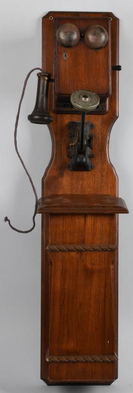 1890s 42" WILLIAMS ELECTRIC TANDEM TELEPHONE: Scarce 1890s 42" Williams Electric Tandem Telephone. Very ornate walnut case. Beautiful original condition. Has forked switch hook. Excellent