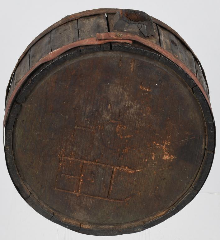 RARE EARLY US MAKER MARKED WOOD DRUM CANTEEN: This style of wooden canteen with formed wood spout was in US service for many decades starting near the time of the revolution and carrying forward into the 1850s. All original and has maker’s E. A