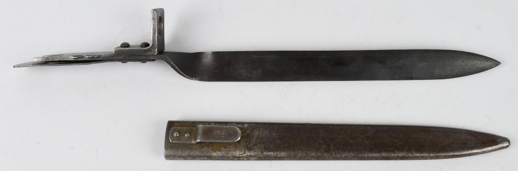 WWI AUSTRIAN MODEL 1888 & 1890 ERSATZ BAYONET: WWI Austrian ersatz bayonet for the Models 1888 and 1890 Mannlicher straight pull rifles. All steel twisted construction. Unfullered 10" blade. Smooth metal with traces of finish, turning plum brown. 