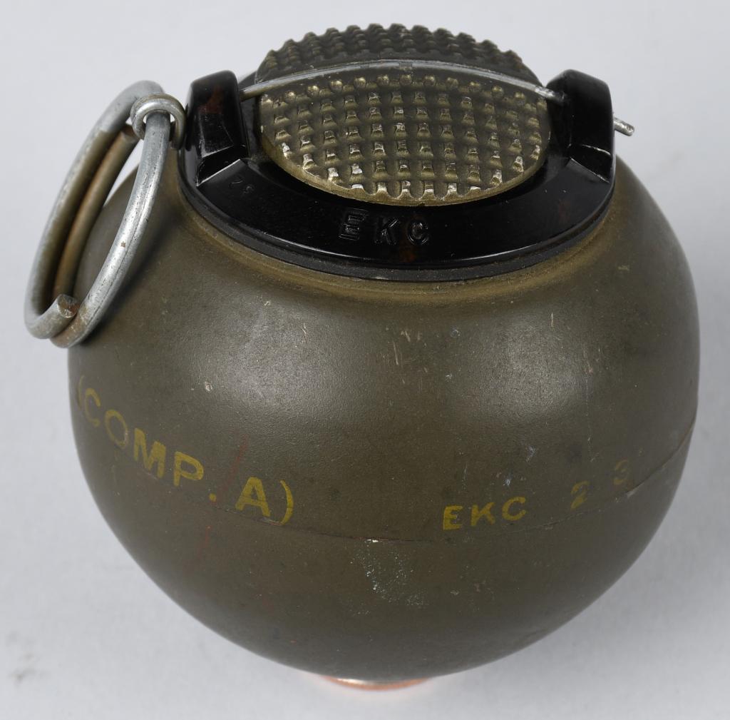 WWII OSS T-13 BEANO PROTOTYPE HAND GRENADE KODAK: Ultra rare WWII experimental T-13 hand grenade in MINT condition with a complete fuse assembly. The BEANO T-13 hand grenade was an experimental Hand Grenade developed by the Office of Strategic Servic