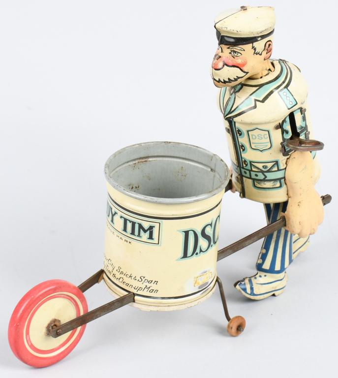 MARX Tin Windup TIDY TIM: Nice early Marx toy. All original and working. Nice colors. 8 1/2" Excellent