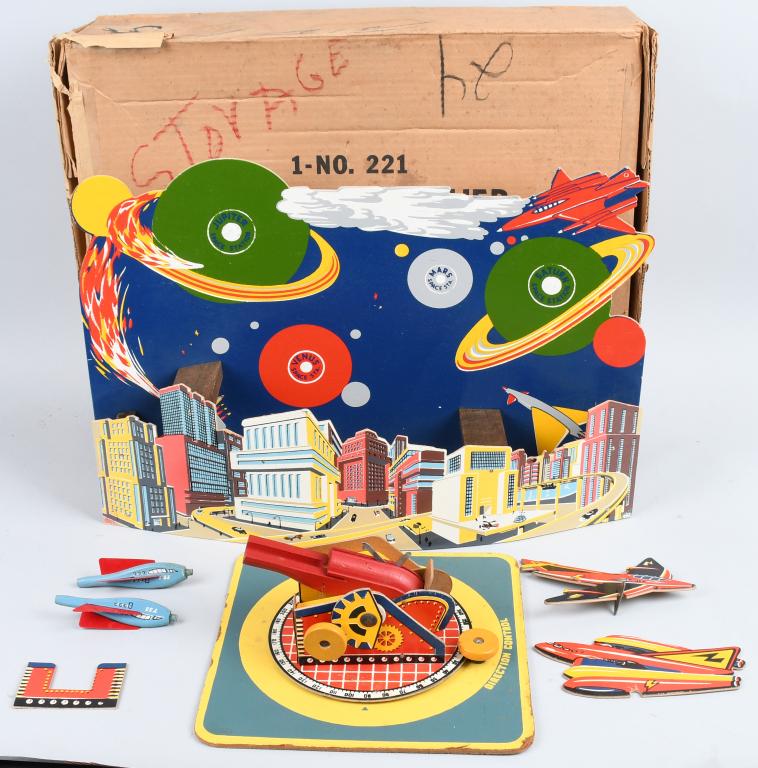 KEYSTONE ROCKET LAUNCHER SET w/ BOX: Excellent Keystone Rocket Launcher Set. All original and looks complete with Spaceships and Rockets. Great colors. Boxed. 24" Excellent