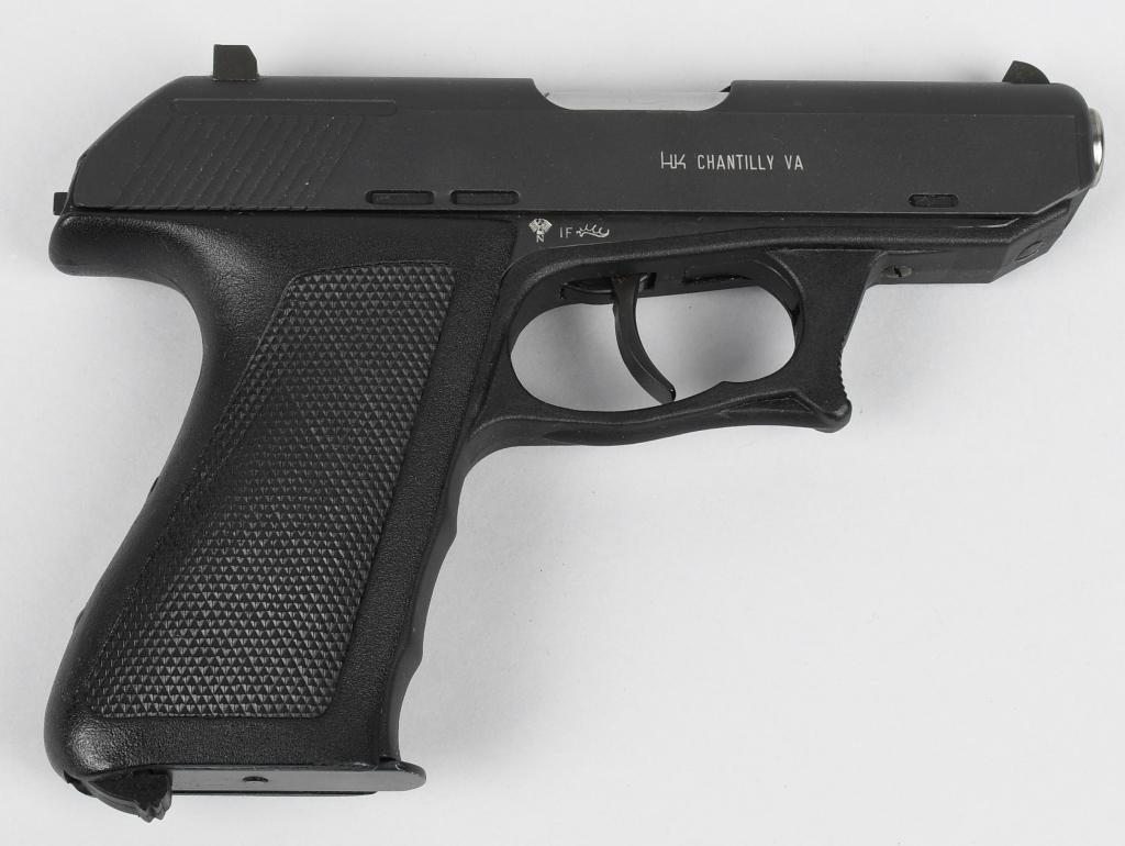 HECKLER & KOCH MODEL P9S SEMI-AUTOMATIC PISTOL: Serial # 407435. This P9S was made as a single-stack design in .45ACP with fixed sights and a double-action trigger. It is a roller lock quality handgun with a polymer frame, matte black finish and wi