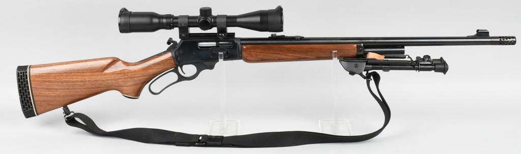 SCOPED MARLIN MODEL 1895 S LEVER ACTION RIFLE: Serial number 13039376. The basis for this rifle goes back to the nineteenth century with the introduction of the side eject Model 1895. It is chambered for the classic big bore cowboy and cavalry car